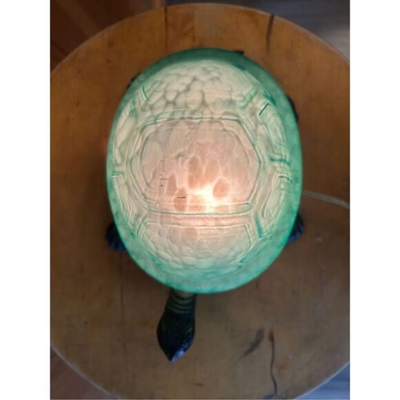 VTG Turtle Lamp Night Light Green Glass Tortoise Shell Cast Metal Corded Works ( - Picture 5 of 7
